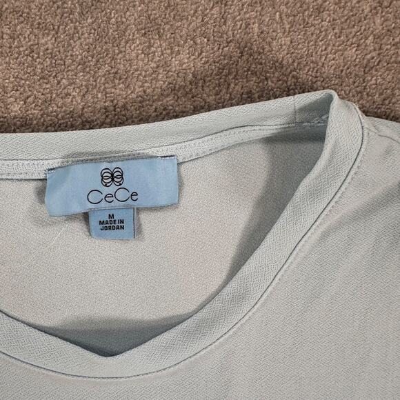 CeCe Swiss Dot Short Sleeve Crew Neck Blouse Women's Medium Blue - Picture 2 of 7